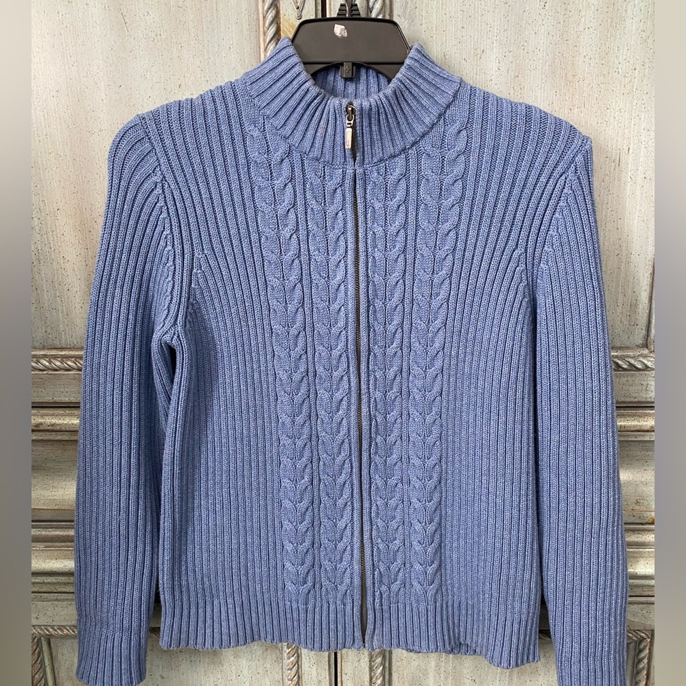 Lands' End Heather Blue Cable Knit Sweater